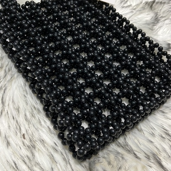 NWT Straw Studios Handmade Beaded Black Tote Top Handle Bag - Picture 4 of 7